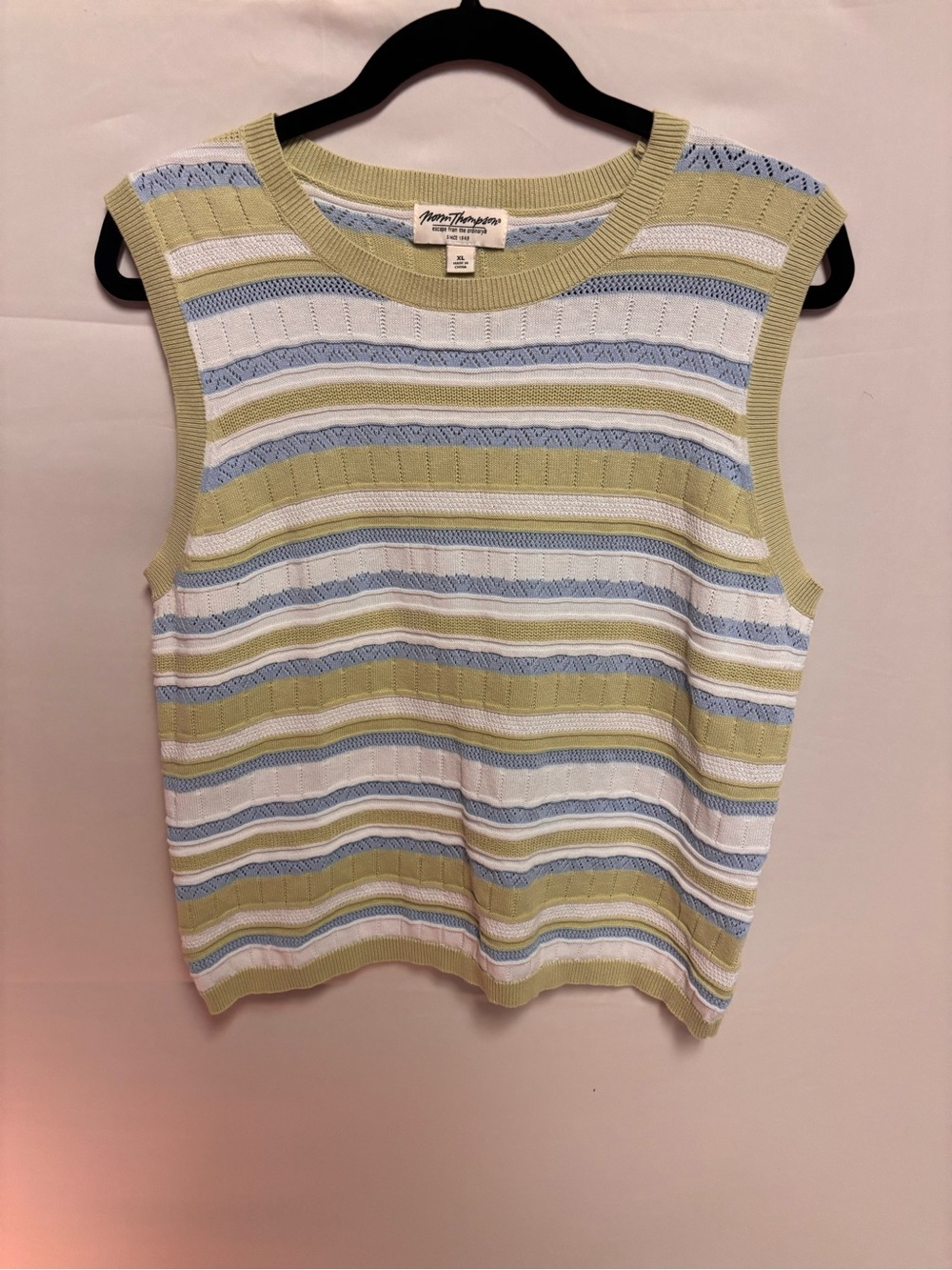 Norm Thompson Striped Knit Tank - Light Green, Light Blue & White